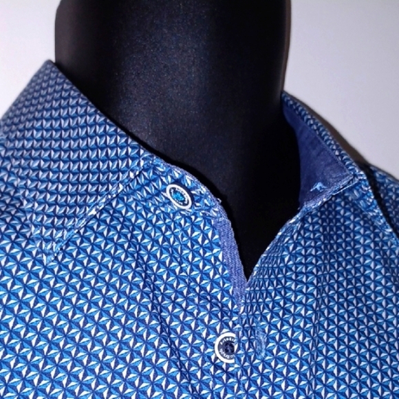 Marks & Spencer Autograph Blue Slim Fit Dress Shirt w/ Geometric Pattern, L - Picture 1 of 8